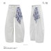 Knife-Edge Design Dirty White Denim Pants Unisex Trendy Wide-Leg Loose Clean Fit Trousers