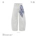 Knife-Edge Design Dirty White Denim Pants Unisex Trendy Wide-Leg Loose Clean Fit Trousers