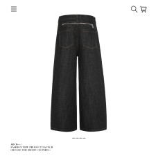 High-End Raw Black Denim Pants Unisex Straight Loose Zipper Detail Clean Fit Trousers