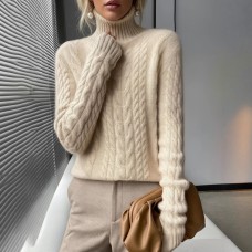 High neck twisted flower solid color long sleeved top High neck twisted flower solid color long sleeved top
