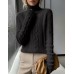 High neck twisted flower solid color long sleeved top