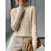 High neck twisted flower solid color long sleeved top