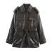 Pocket decoration imitation leather jacket