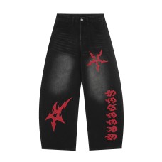 Embroidered Knife Pants Jeans Unisex Loose Wide Leg Pants