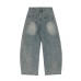 Creative Denim Pants  Patchwork Print Decoration, Mid-Waist Casual Jeans