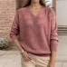V-neck long sleeved solid color needle top
