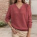 V-neck long sleeved solid color needle top