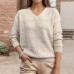 V-neck long sleeved solid color needle top