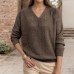 V-neck long sleeved solid color needle top