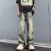 Retro Washed Distressed Wide Leg Jeans Men's Loose Straight High Street Trendy Long Pants