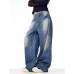 Retro Wide-Leg Relaxed Knife-Style Jeans for Men and Women, High-End Unique Denim Pants, Ice Blue Cool Street Style Long Trousers