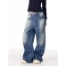 Retro Wide-Leg Relaxed Knife-Style Jeans for Men and Women, High-End Unique Denim Pants, Ice Blue Cool Street Style Long Trousers