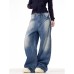 Retro Wide-Leg Relaxed Knife-Style Jeans for Men and Women, High-End Unique Denim Pants, Ice Blue Cool Street Style Long Trousers