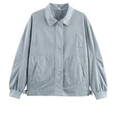Retro style solid color lapel loose suede short jacket