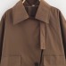Retro solid color lapel slanted placket short windbreaker jacket