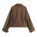 Retro solid color lapel slanted placket short windbreaker jacket