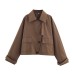 Retro solid color lapel slanted placket short windbreaker jacket