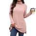 Solid color high neck loose long sleeved slit T-shirt top for women