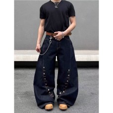 Oversize Style Streetwear Design Multi-Button Fly Slash Cut Jeans Unisex Lazy Oversized Floor-Length Pants
