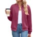 Solid color round neck zipper loose long sleeved jacket
