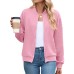 Solid color round neck zipper loose long sleeved jacket