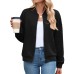 Solid color round neck zipper loose long sleeved jacket