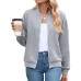 Solid color round neck zipper loose long sleeved jacket
