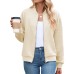 Solid color round neck zipper loose long sleeved jacket