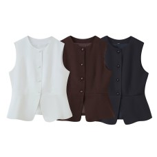Slim fit versatile simple round neck sleeveless vest