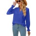 Solid color hollow V-neck loose long sleeved top