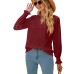 Solid color hollow V-neck loose long sleeved top