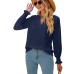 Solid color hollow V-neck loose long sleeved top
