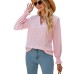 Solid color hollow V-neck loose long sleeved top