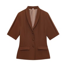 Commuting style suit style short sleeved waist cinched top