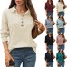 Solid color lapel button loose long sleeved top for women
