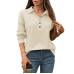 Solid color lapel button loose long sleeved top for women
