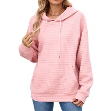 Solid color hooded pocket loose long sleeved top for women Solid color hooded pocket loose long sleeved top for women