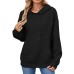 Solid color hooded pocket loose long sleeved top for women