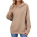 Solid color hooded pocket loose long sleeved top for women