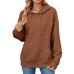 Solid color hooded pocket loose long sleeved top for women