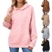 Solid color hooded pocket loose long sleeved top for women