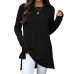 Solid color round neck loose long sleeved slit T-shirt top for women