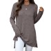 Solid color round neck loose long sleeved slit T-shirt top for women