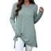 Solid color round neck loose long sleeved slit T-shirt top for women