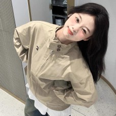 Street Style Jacket for Men and Women,  Short Stature Stand-Up Collar Jacket, Minimalist High-End Look, Khaki Color Tactical Jacket
