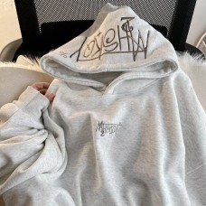 Hoodie for Women in White and Gray with Embroidery, Oversized Hooded Sweatshirt Top, Casual Fit