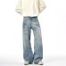 Street Style Vintage Washed Distressed Blue Denim Wide Leg Straight Pants for Men and Women