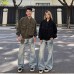 Street Style Vintage Washed Distressed Blue Denim Wide Leg Straight Pants for Men and Women