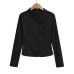 Stand collar slim fit waist cinching diagonal zipper long sleeved top