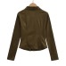 Stand collar slim fit waist cinching diagonal zipper long sleeved top